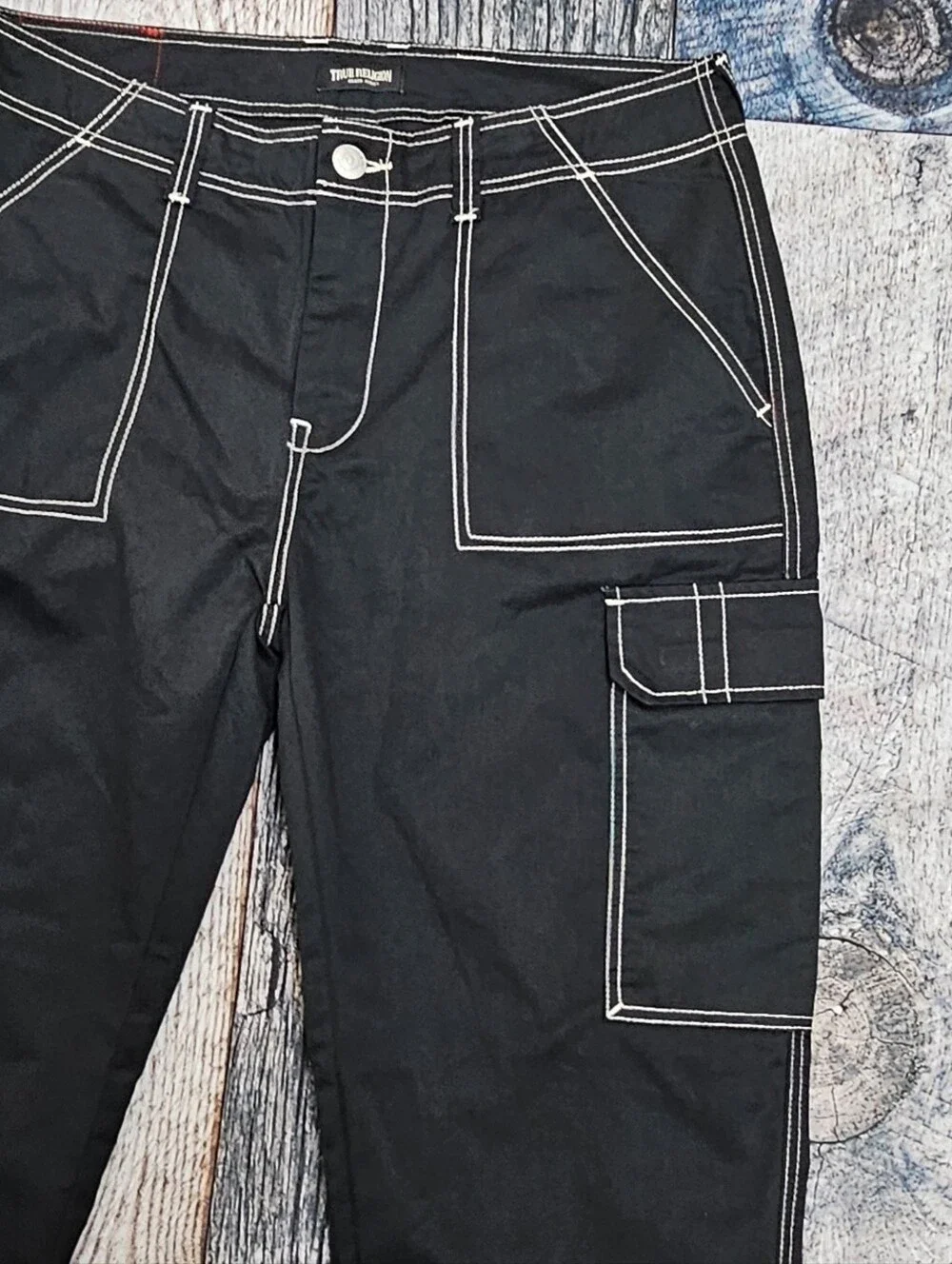 True Religion Bobby Baggy Cargo Pants Jet Black Men’s Size 34x30 700248 NWT